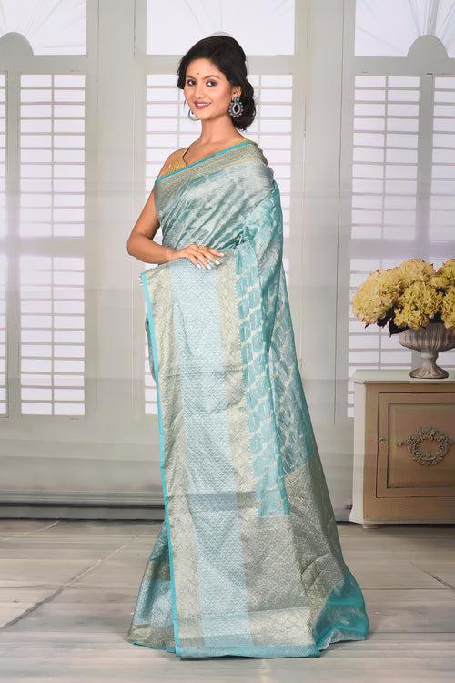 Sea Green Crushed Tissue Saree