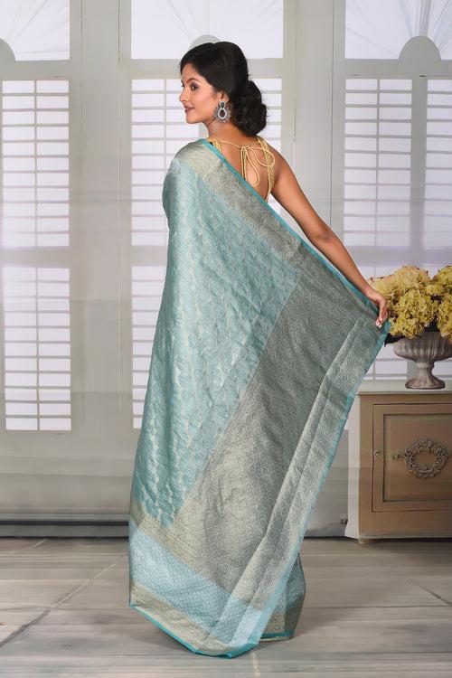 Sea Green Crushed Tissue Saree