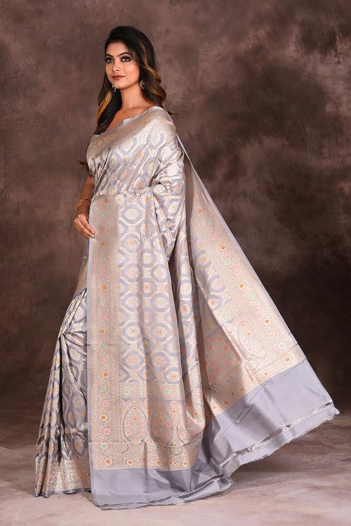 Light Grey Pure Katan Silk Saree