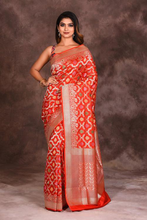 Bright Red Pure Katan Silk Saree