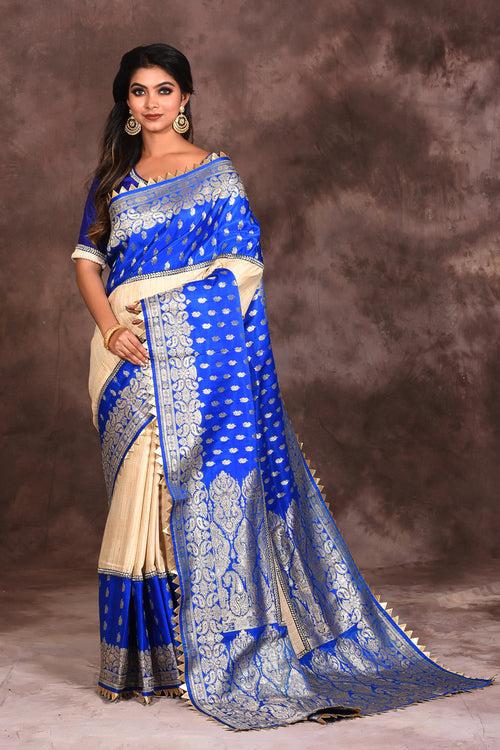 Offwhite Blue Katan Saree