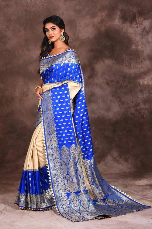 Offwhite Blue Katan Saree