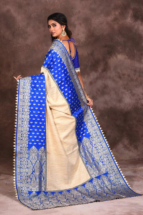 Offwhite Blue Katan Saree