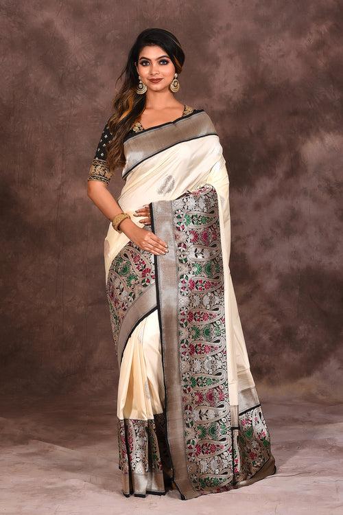 Shiny White Silk Saree