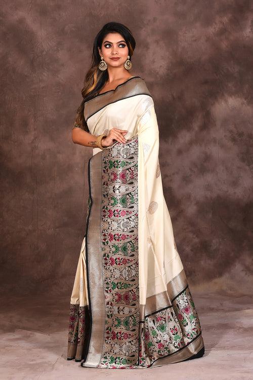 Shiny White Silk Saree