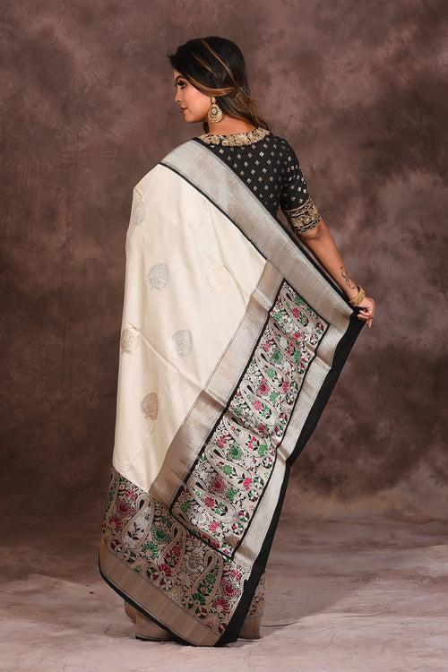 Shiny White Silk Saree