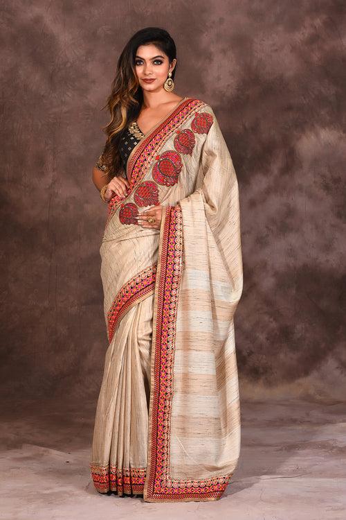 Offwhite Semi-Silk Saree