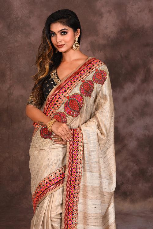 Offwhite Semi-Silk Saree