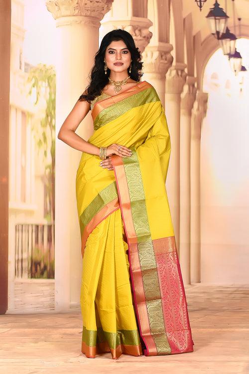 Leaf Green Semi Silk Saree