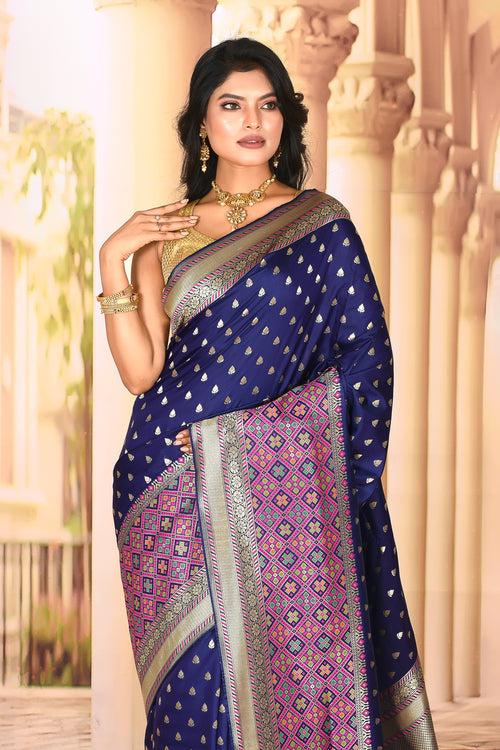 Navy Blue Semi Silk Saree