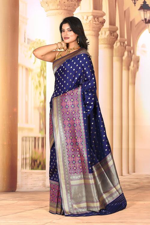 Navy Blue Semi Silk Saree