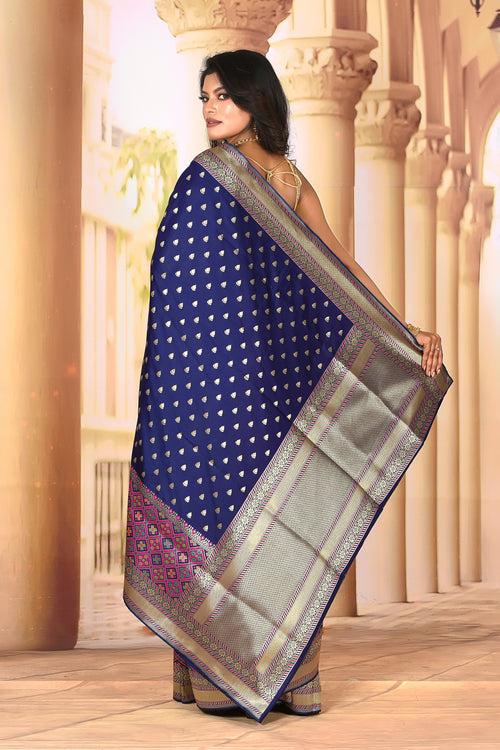 Navy Blue Semi Silk Saree