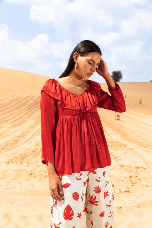 Crimson Glow Frill Top