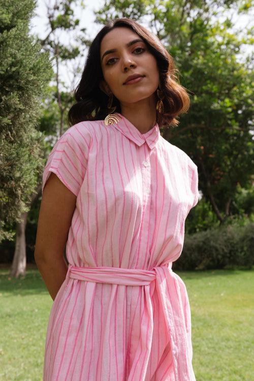 Lovestruck Striped Collar Pink Dress