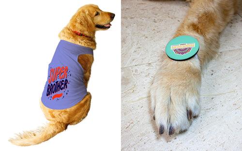 Set Of Dog Tee with Rakhi "Super Brother & Family Favorite" Printed Vest & Fridge Magnet Rakhi Gift For Bro/Boys Dogs