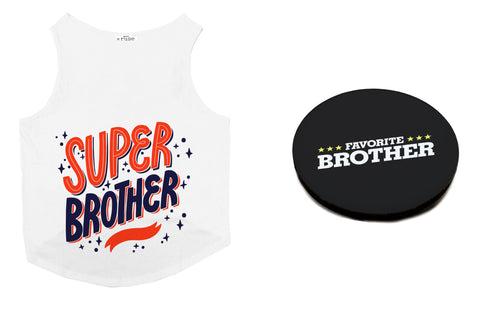 Set Of Dog Tee with Rakhi "Super Brother & Family Favorite" Printed Vest & Fridge Magnet Rakhi Gift For Bro/Boys Dogs