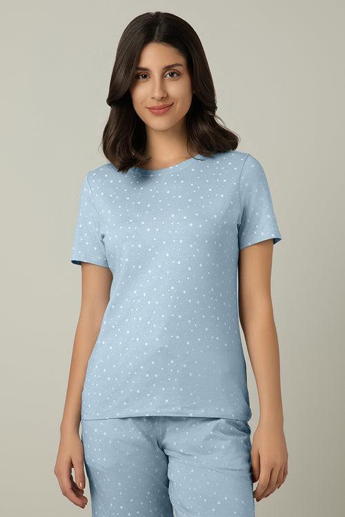 Scoop Neck Sleep Tee - Celestial Blue Print