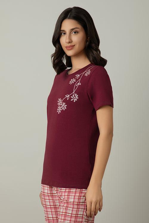 Scoop Neck Sleep Tee - Shoulder Floral Print