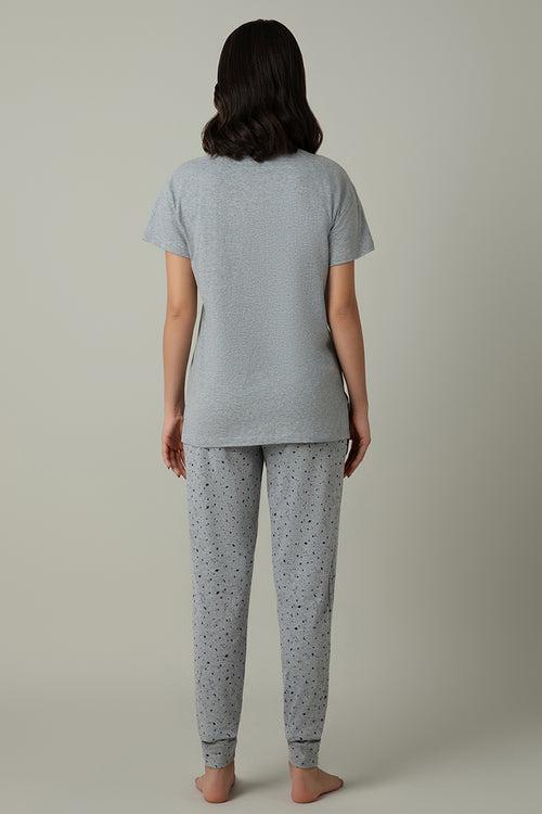 Sleep Joggers Set - Grey Melange Print