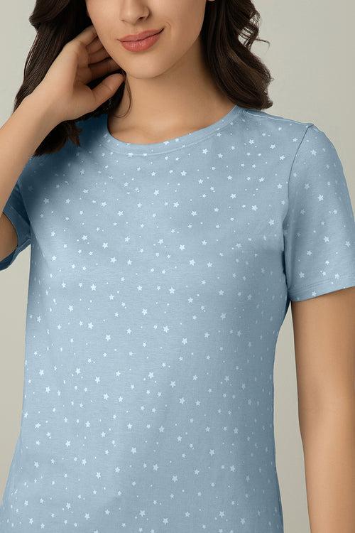 Scoop Neck Sleep Tee - Celestial Blue Print