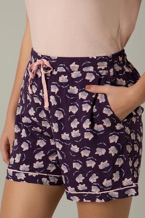 Sleep Shorts - Shadow Purple Floral Print