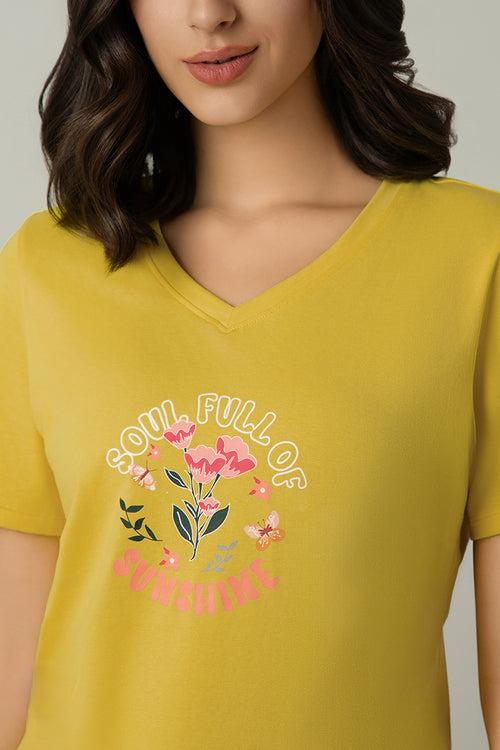 V-Neck Sleep Tee - Sunshine Print