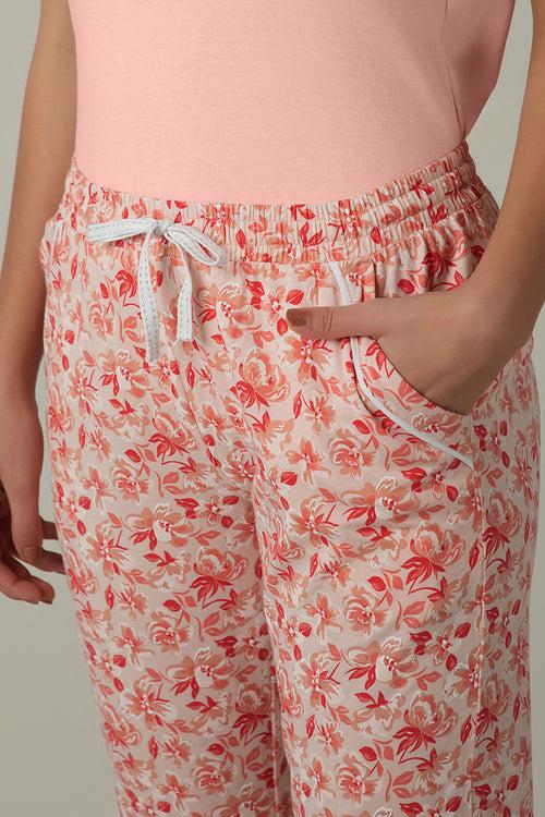 Full Length PJ Bottom - Peach Floral Print