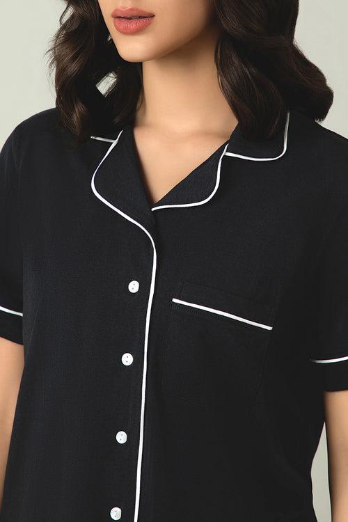 Sleep Button Down PJ Set - Black