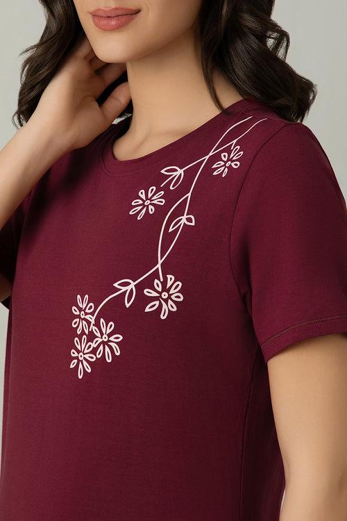 Scoop Neck Sleep Tee - Shoulder Floral Print