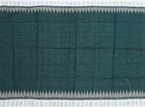 IKKAT Blouse material - Handloom Cotton with a popular Temple border  - Green & White (55011A) * Sale 60% Off *