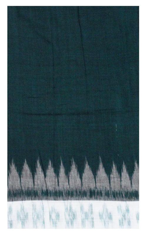 IKKAT Blouse material - Handloom Cotton with a popular Temple border  - Green & White (55011A) * Sale 60% Off *