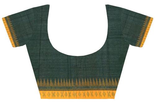 Ikkat Blouse material -  Handloom Cotton with temple border-  Green & Yellow (55024B) *Sale 30% Off*
