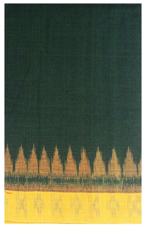 Ikkat Blouse material -  Handloom Cotton with temple border-  Green & Yellow (55024B) *Sale 30% Off*
