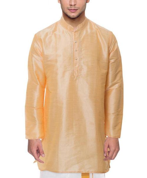 Traditional Raw Silk Kurta for men with beautiful embroidary (Sandal) - 91010A