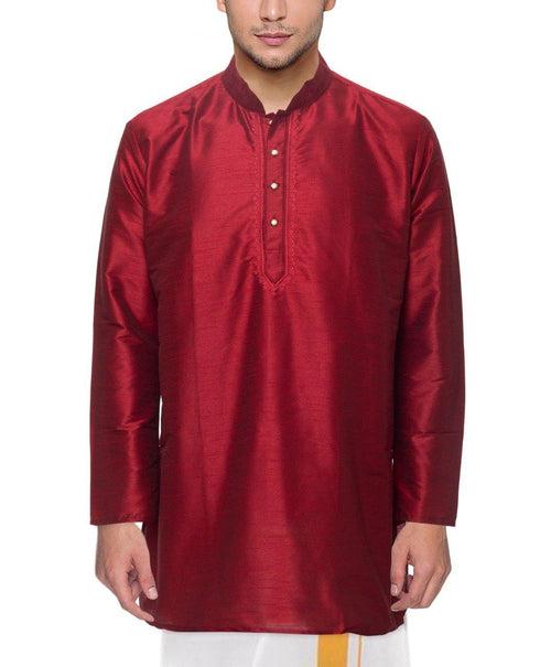 Traditional Raw Silk Kurta for men with beautiful embroidary (Maroon) - 91003A