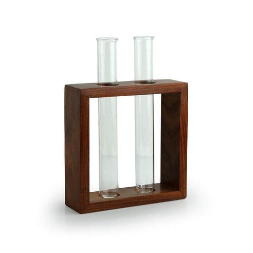 Casa De Amor Test Tube Planter with Wooden Holder for Office Table Top & Living Room Decoration