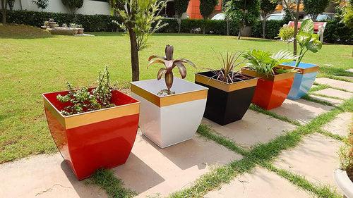 Casa De Amor 12 inches Metal Planters for Living Room | Midland Plant Pots for Indoor Outdoor (Pack of 2)