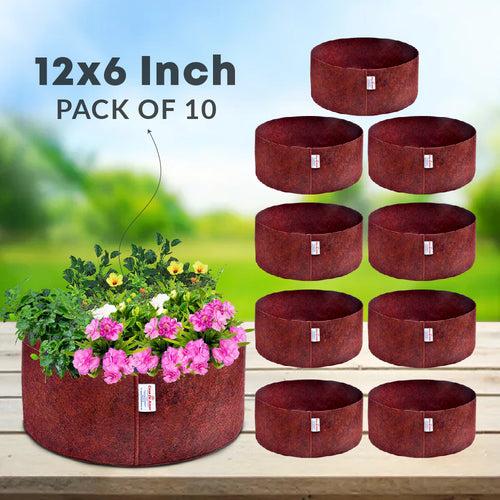 Casa De Amor 350 GSM Geo Fabric Round Plant Grow Bag for Gardening (Maroon) 12x6 Inch