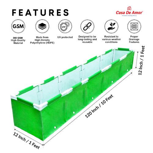 Casa De Amor HDPE UV Protected 360 GSM Green Grow Bags Rectangular Suitable for Vegetable Terrace Gardening (10x1x1 Feet, Pack of 1)