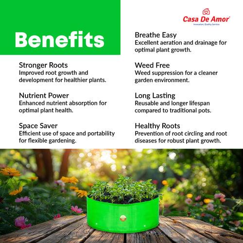 Casa De Amor HDPE UV Protected 360 GSM Green Grow Bags Round Suitable for Vegetable Terrace Gardening (12x6 Inch)