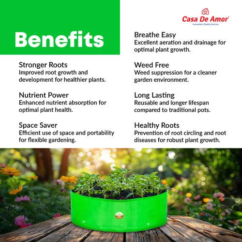 Casa De Amor HDPE UV Protected 360 GSM Green Grow Bags Round Suitable for Vegetable Terrace Gardening (18x9 Inch)