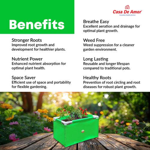 Casa De Amor HDPE UV Protected 360 GSM Green Grow Bags Rectangular Suitable for Vegetable Terrace Gardening (2x1x1 Feet, Pack of 1)