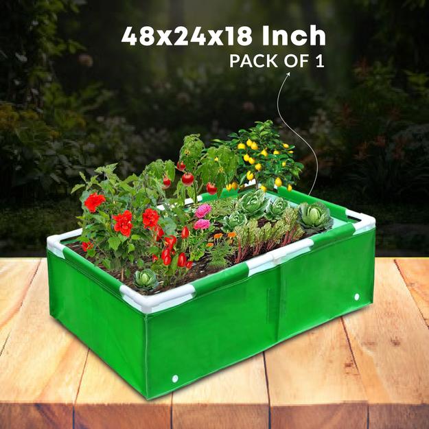 Casa De Amor HDPE UV Protected 360 GSM Green Grow Bags Rectangular Suitable for Vegetable Terrace Gardening (4x2x1.5 Feet, Pack of 1)