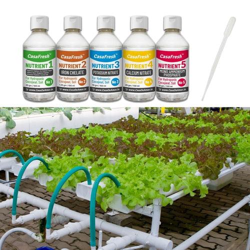 CasaFresh Hydroponic Nutrients 5 Part (Powder Form - 100 ML individual nutrient solution that converts to a 100 Litre Balanced Nutrient) - Complete Plant Nutrition for Leafy Greens and Fruiting Plants