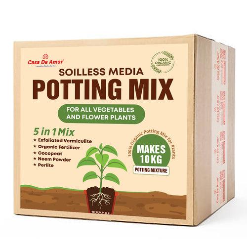 Casa De Amor 5-in-1 Potting Mix- Makes 10Kg Soil Less Mixture with Cocopeat, Vermiculite, Perlite, Neem Cake Powder & Organic Fertilizer for Healthy Plant Growth