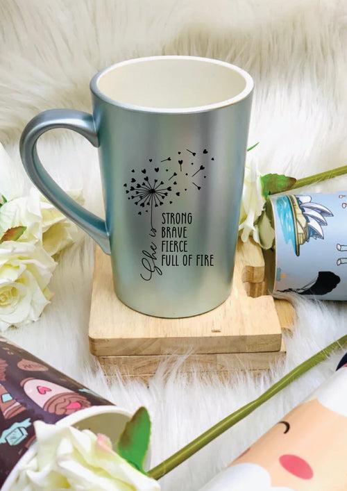 Mintgreen Tall coffee mug - She is strong brave