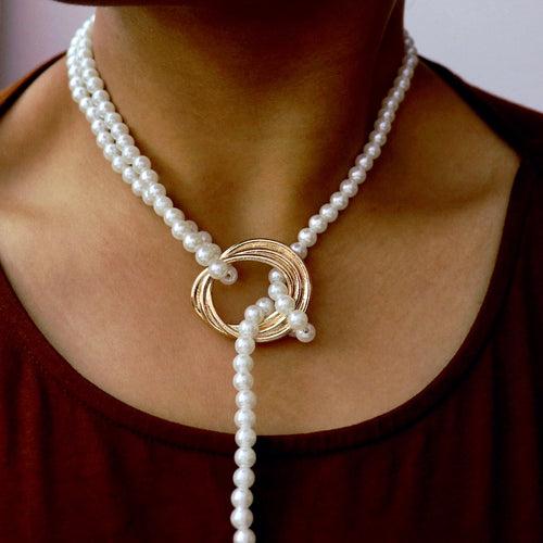 Queen Elizabeth Coin Pearl Warp Necklace