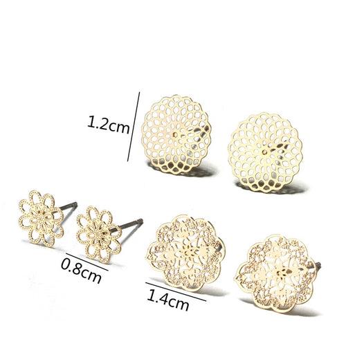 Gold Filigree Earring Stud Set - 3 Pack