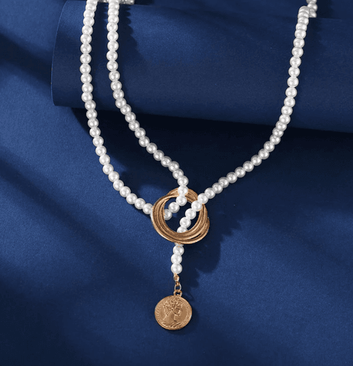 Queen Elizabeth Coin Pearl Warp Necklace