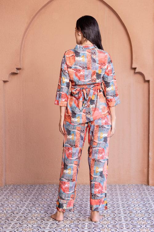 Co-ord set in printed Satin